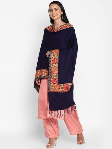 Zamour Women Embroidered Large Scarf Wrap Faux Pashmina Wool, Indian Kashmiri Oversized Scarves Wraps Stole Shawl for Winter in Kuwait