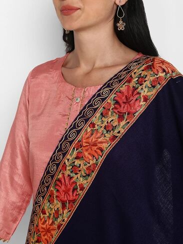 Zamour Women Embroidered Large Scarf Wrap Faux Pashmina Wool, Indian Kashmiri Oversized Scarves Wraps Stole Shawl for Winter in Kuwait