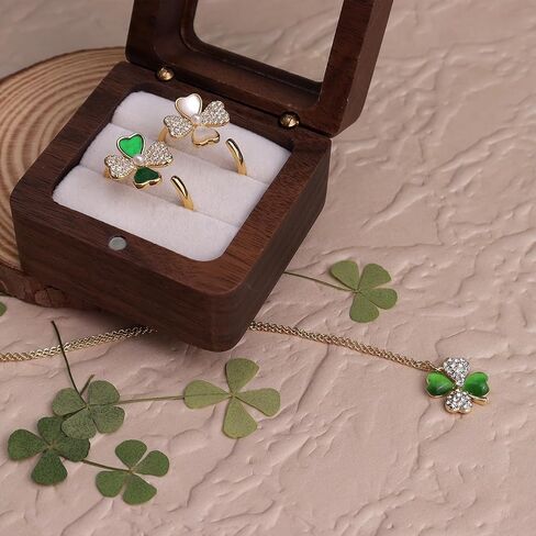 Sonateomber Gold Four Leaf Clover Ring for Women Girls, Dainty Statement Adjustable Open Green White Rhinestone Enamel Shamrock Stacking St Patrick’s Day Prom Jewelry Gift in Saudi Arabia
