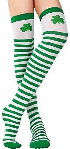 جوارب Wgudzpj لعيد القديس باتريك شامروك البرسيم للركبة جوارب عالية مخططة باللون الأخضر الأيرلندي للأزياء التنكرية in Kuwait