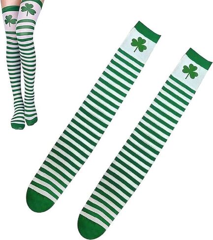 جوارب Wgudzpj لعيد القديس باتريك شامروك البرسيم للركبة جوارب عالية مخططة باللون الأخضر الأيرلندي للأزياء التنكرية in Kuwait