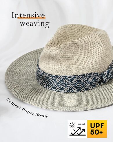 قبعة فيدورا من القش للجنسين للنساء والرجال، قبعة شاطئ قابلة للتعبئة بحافة واسعة قبعة بنما للأشعة فوق البنفسجية بعامل حماية من الأشعة فوق البنفسجية 50+ قبعة صيفية in Kuwait