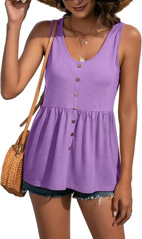 LYANER Women's Round Neck Ruffle Hem Button Sleeveless Tank Blouse Peplum Top in Saudi Arabia