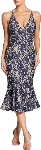 Dress the Population Women's Isabelle Plunging Spaghetti Strap Mermaid Fitted Midi Dress in Saudi Arabia