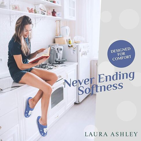 شبشب نسائي من Laura Ashley مصنوع من الإسفنج الذكي، حذاء منزلي منفوش ودافئ، شبشب مريح سهل الارتداء في غرفة النوم in Kuwait