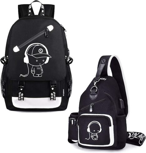 حقائب ظهر مدرسية مضيئة من FEWOFJ، حقيبة حبال صغيرة للأولاد، موسيقى سوداء in Kuwait