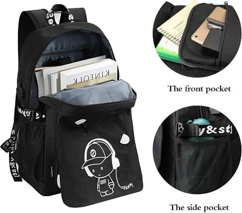 حقائب ظهر مدرسية مضيئة من FEWOFJ، حقيبة حبال صغيرة للأولاد، موسيقى سوداء in Kuwait