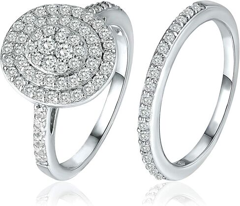 بحر الجليد 925 الفضة الاسترليني جولة قطع تشيكوسلوفاكيا مكعب زركونيا العنقودية البيضاوي هالة الذكرى الزفاف الفرقة خاتم الخطوبة مجموعة الزفاف، أحجام 5 إلى 10 in Kuwait