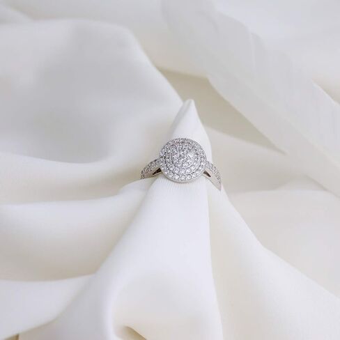 بحر الجليد 925 الفضة الاسترليني جولة قطع تشيكوسلوفاكيا مكعب زركونيا العنقودية البيضاوي هالة الذكرى الزفاف الفرقة خاتم الخطوبة مجموعة الزفاف، أحجام 5 إلى 10 in Kuwait