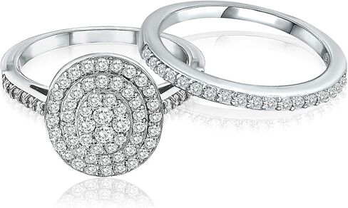 بحر الجليد 925 الفضة الاسترليني جولة قطع تشيكوسلوفاكيا مكعب زركونيا العنقودية البيضاوي هالة الذكرى الزفاف الفرقة خاتم الخطوبة مجموعة الزفاف، أحجام 5 إلى 10 in Kuwait