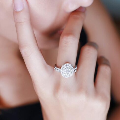 بحر الجليد 925 الفضة الاسترليني جولة قطع تشيكوسلوفاكيا مكعب زركونيا العنقودية البيضاوي هالة الذكرى الزفاف الفرقة خاتم الخطوبة مجموعة الزفاف، أحجام 5 إلى 10 in Kuwait