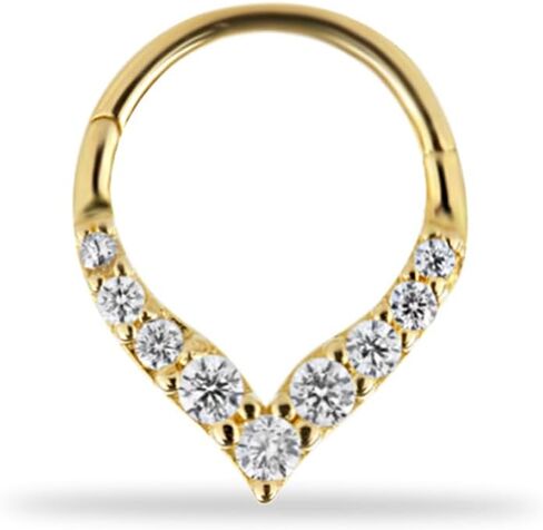 8mm Clicker Hoop Cartilage Piercing Earring With Clear Zircons - 14K Solid Yellow Gold - For Helix Tragus Septum Lobe Conch & Other Body Piercing BY KORAL JEWELRY in Saudi Arabia