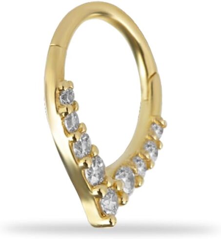 8mm Clicker Hoop Cartilage Piercing Earring With Clear Zircons - 14K Solid Yellow Gold - For Helix Tragus Septum Lobe Conch & Other Body Piercing BY KORAL JEWELRY in Saudi Arabia