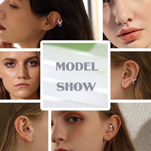 FINREZIO 16G Septum Rings Stainless Steel Dangle Septum Jewelry with Blue Plant Clear Moon Sun Daith Cartilage Helix Tragus Earrings Nose Rings Piercing Jewelry for Women in Kuwait