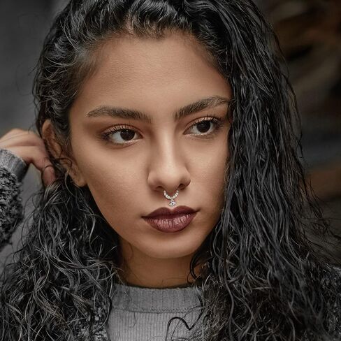 FINREZIO 16G Septum Rings Stainless Steel Dangle Septum Jewelry with Blue Plant Clear Moon Sun Daith Cartilage Helix Tragus Earrings Nose Rings Piercing Jewelry for Women in Kuwait