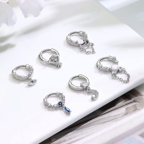 FINREZIO 16G Septum Rings Stainless Steel Dangle Septum Jewelry with Blue Plant Clear Moon Sun Daith Cartilage Helix Tragus Earrings Nose Rings Piercing Jewelry for Women in Kuwait