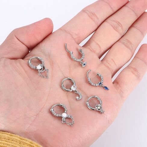 FINREZIO 16G Septum Rings Stainless Steel Dangle Septum Jewelry with Blue Plant Clear Moon Sun Daith Cartilage Helix Tragus Earrings Nose Rings Piercing Jewelry for Women in Kuwait