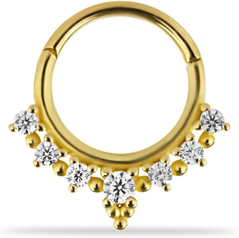 حلق ثقب الغضروف من Clicker Hoop مع الزركون الشفاف - ذهب أصفر خالص عيار 14 قيراط - من أجل Helix Tragus Septum Lobe Conch وغيرها من أدوات ثقب الجسم من KORAL JEWELRY in Saudi Arabia
