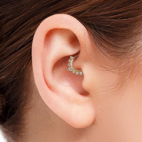 حلق ثقب الغضروف من Clicker Hoop مع الزركون الشفاف - ذهب أصفر خالص عيار 14 قيراط - من أجل Helix Tragus Septum Lobe Conch وغيرها من أدوات ثقب الجسم من KORAL JEWELRY in Saudi Arabia