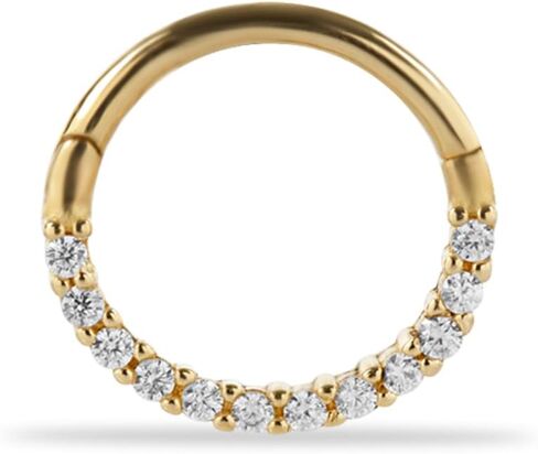 حلق ثقب الغضروف على شكل حلقة Clicker Hoop مقاس 8 مم مع زركون شفاف - ذهب أصفر خالص عيار 14 قيراط - من أجل محارة هيليكس تراغوس سيبتوم لوب وغيرها من أدوات ثقب الجسم من KORAL JEWELRY in Saudi Arabia