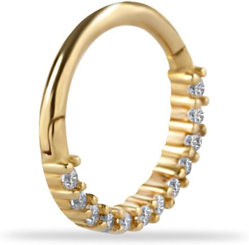 حلق ثقب الغضروف على شكل حلقة Clicker Hoop مقاس 8 مم مع زركون شفاف - ذهب أصفر خالص عيار 14 قيراط - من أجل محارة هيليكس تراغوس سيبتوم لوب وغيرها من أدوات ثقب الجسم من KORAL JEWELRY in Saudi Arabia