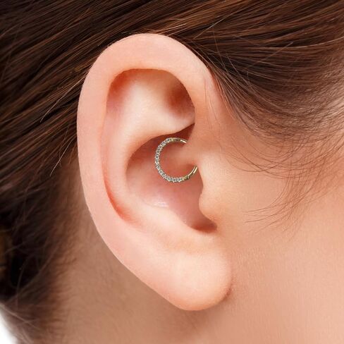 حلق ثقب الغضروف على شكل حلقة Clicker Hoop مقاس 8 مم مع زركون شفاف - ذهب أصفر خالص عيار 14 قيراط - من أجل محارة هيليكس تراغوس سيبتوم لوب وغيرها من أدوات ثقب الجسم من KORAL JEWELRY in Saudi Arabia