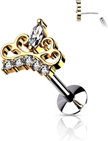 تاج مرصوف بقياس 16 من تشيكوسلوفاكيا بدون خيوط علوية 316L من الفولاذ الجراحي على شكل لابريت، ترصيع خلفي مسطح لغضروف الأذن والأنف in Kuwait