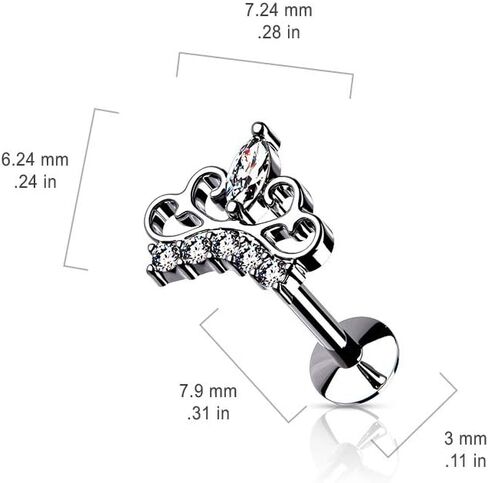 تاج مرصوف بقياس 16 من تشيكوسلوفاكيا بدون خيوط علوية 316L من الفولاذ الجراحي على شكل لابريت، ترصيع خلفي مسطح لغضروف الأذن والأنف in Kuwait