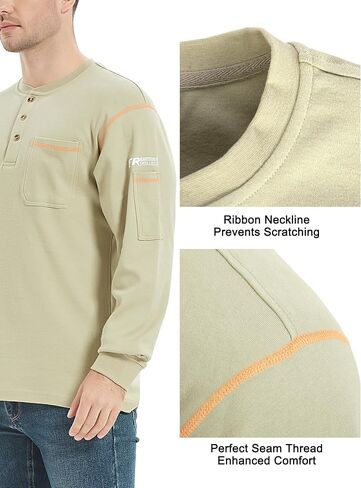 PTAHDUS FR Shirts for Men, 7.1oz CAT2/HRC2 Flame Resistant Shirts Long Sleeve, 100% Cotton FR Clothing for Men in Saudi Arabia