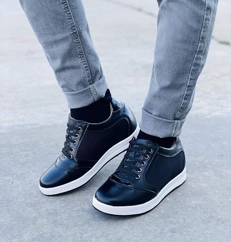 TOTO Men's Invisible Height Increasing Elevator Shoes - Leather/Mesh Lace-up Casual Fashion Sneakers - 3.2 Inches Taller in Saudi Arabia