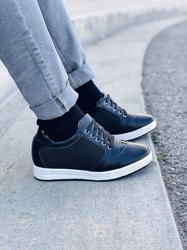 TOTO Men's Invisible Height Increasing Elevator Shoes - Leather/Mesh Lace-up Casual Fashion Sneakers - 3.2 Inches Taller in Saudi Arabia