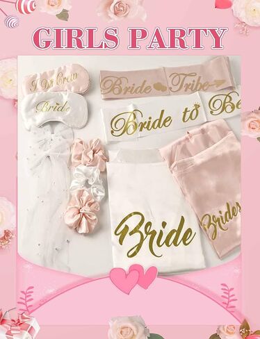 EPLAZA 6 Pcs Bride Bridesmaid Robes for Wedding Party Women Silky Robe with Eye Mask, Bride Sash, Bridal Veil and Hair Ties in Saudi Arabia