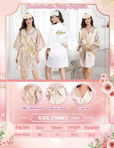 EPLAZA 6 Pcs Bride Bridesmaid Robes for Wedding Party Women Silky Robe with Eye Mask, Bride Sash, Bridal Veil and Hair Ties in Saudi Arabia