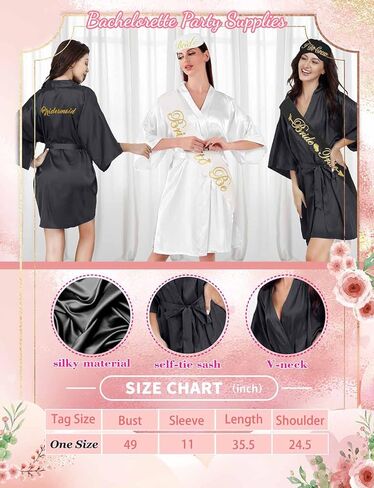 6 قطع من أردية وصيفة العروس من EPLAZA لحفلات الزفاف للنساء، رداء حريري مع قناع العين، وشاح العروس، وطرحة الزفاف وربطات الشعر in Kuwait