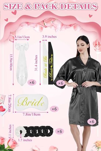 6 قطع من أردية وصيفة العروس من EPLAZA لحفلات الزفاف للنساء، رداء حريري مع قناع العين، وشاح العروس، وطرحة الزفاف وربطات الشعر in Kuwait