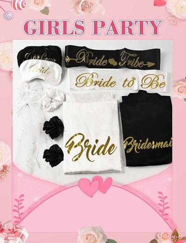 6 قطع من أردية وصيفة العروس من EPLAZA لحفلات الزفاف للنساء، رداء حريري مع قناع العين، وشاح العروس، وطرحة الزفاف وربطات الشعر in Kuwait