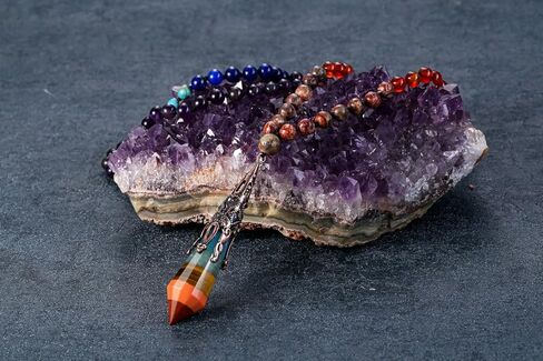 PESOENTH 7 بلورات شقرا شفاء الأحجار 108 مالا الخرز سوار النساء الريكي الأحجار الكريمة البوذية الصلاة مطرز قلادة طويلة البندول مجوهرات للرجال التأمل اليوغا حماية الهدايا in Kuwait