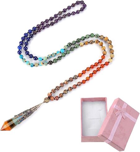 PESOENTH 7 بلورات شقرا شفاء الأحجار 108 مالا الخرز سوار النساء الريكي الأحجار الكريمة البوذية الصلاة مطرز قلادة طويلة البندول مجوهرات للرجال التأمل اليوغا حماية الهدايا in Kuwait