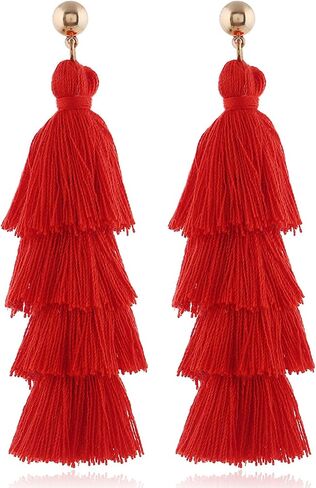 Layered Tassel Earrings Bohemian Tiered Tassel Druzy Stud Dangle Earrings for Women Girls in Kuwait