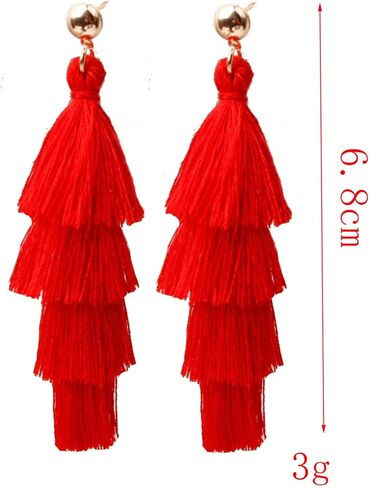 Layered Tassel Earrings Bohemian Tiered Tassel Druzy Stud Dangle Earrings for Women Girls in Kuwait