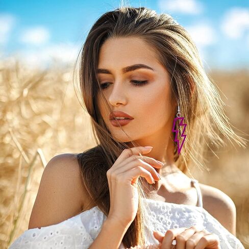 Acrylic Hollow Lightning Bolt Dangle Earrings 80s 90s Lightweight Vintage Acrylic Hollow Lightning Bolt Neon Dangle Drop Earrings for Women Girls 80's Retro Party Jewelry Gifts in Kuwait