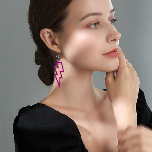 Acrylic Hollow Lightning Bolt Dangle Earrings 80s 90s Lightweight Vintage Acrylic Hollow Lightning Bolt Neon Dangle Drop Earrings for Women Girls 80's Retro Party Jewelry Gifts in Kuwait