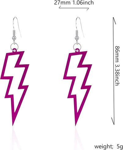 Acrylic Hollow Lightning Bolt Dangle Earrings 80s 90s Lightweight Vintage Acrylic Hollow Lightning Bolt Neon Dangle Drop Earrings for Women Girls 80's Retro Party Jewelry Gifts in Kuwait