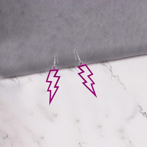 Acrylic Hollow Lightning Bolt Dangle Earrings 80s 90s Lightweight Vintage Acrylic Hollow Lightning Bolt Neon Dangle Drop Earrings for Women Girls 80's Retro Party Jewelry Gifts in Kuwait