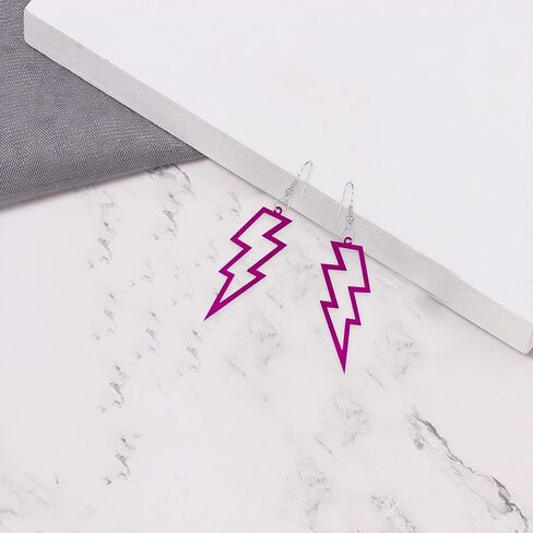 Acrylic Hollow Lightning Bolt Dangle Earrings 80s 90s Lightweight Vintage Acrylic Hollow Lightning Bolt Neon Dangle Drop Earrings for Women Girls 80's Retro Party Jewelry Gifts in Kuwait