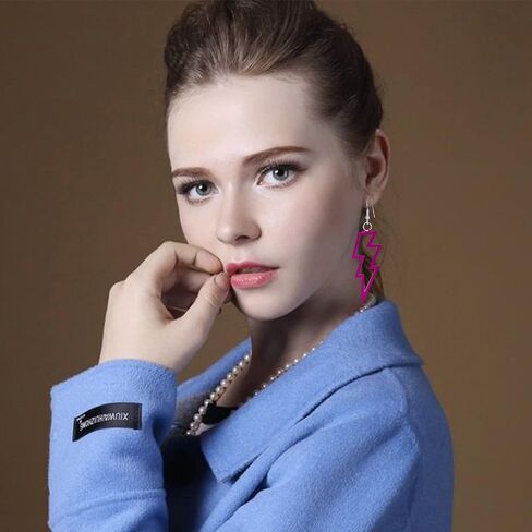 Acrylic Hollow Lightning Bolt Dangle Earrings 80s 90s Lightweight Vintage Acrylic Hollow Lightning Bolt Neon Dangle Drop Earrings for Women Girls 80's Retro Party Jewelry Gifts in Kuwait