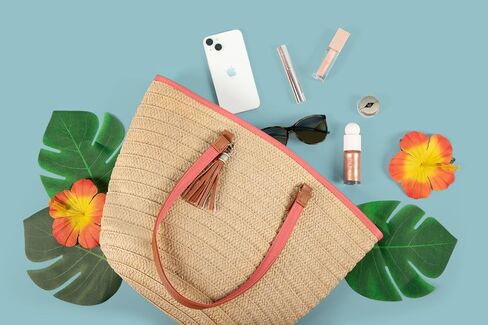 Boho Beach Life Woven Handbag with Cruelty Free Vegan Leather Straps - Casual Straw Bag Suitable for Daily Outings, Work, Travel, Parties, and Straw Beach Bag in Saudi Arabia
