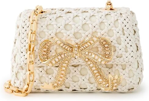 Self Portrait Women's Cream Woven Leather Micro Bag in Kuwait