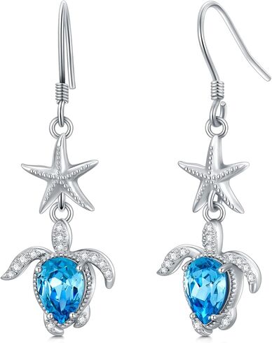 925 Sterling Silver Sea Turtle/Owl Dangle Drop Earrings Embellished with Crystals from Austria, Cute Animal Gifts for Women Girls in Saudi Arabia