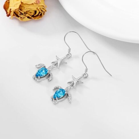 925 Sterling Silver Sea Turtle/Owl Dangle Drop Earrings Embellished with Crystals from Austria, Cute Animal Gifts for Women Girls in Saudi Arabia